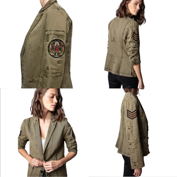$398 ZADIG & VOLTAIRE Virginia Grunge Spi Jacket Sz S Kaki - Picture 1 of 16